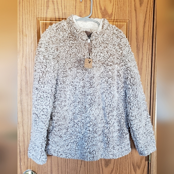 C&C California Other - C&C California Brown Teddy Jacket with Stand-Up Collar and Zip-Up Style